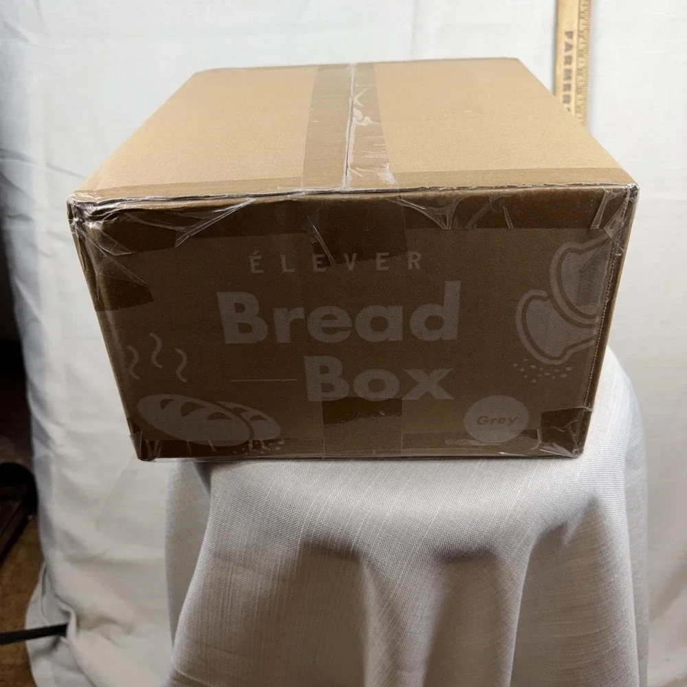 Élever Bread Box Gray Metal Roll Top Bread Bin 10x7 Modern Kitchen Counter